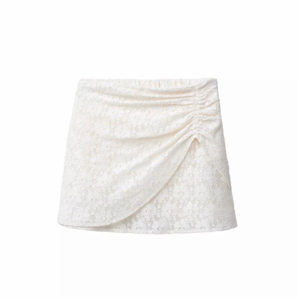 Zara Cream Lace Draped Mini Skirt